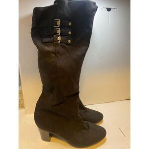 Kathy Van Zeeland Black Suede  knee high Heel Boot‎ 7.5
